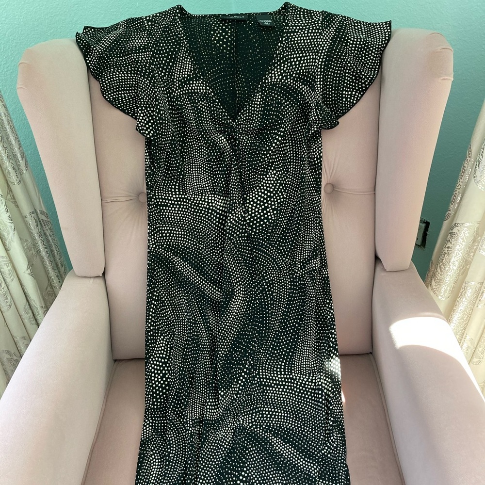 New York & Co Vintage Midi Dress Bl/Wt Polka Dots